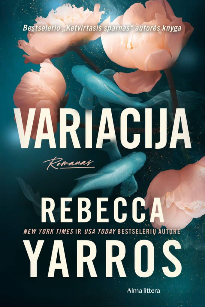 Knygos viršelio iliustracijoje vaizduojamos į tamsoką vandens gelmę panardintos pastelinio rausvumo gėlės ir tarp jų nardančios žalsvai melsvos žuvys, primenančios koi karpius. Kompozicija perteikia judėjimo ir pusiausvyros pojūtį. Vyrauja rami, svajinga nuotaika, pabrėžianti emocinį turinį. Ant iliustracijos išdėstyti ryškūs užrašai. Viršuje, mažesniu šriftu, pateikta informacija: „Bestselerio „Ketvirtasis sparnas“ autorės knyga“. Centre išryškėja didelės, pasteliškai gelsvos knygos pavadinimo „Variacija“ raidės. Po juo smulkiu rašytiniu šriftu įrašytas žodis „Romanas“. Apatinėje dalyje nurodytas autorės vardas ir pavardė: „Rebecca Yarros“. Tarp vardo ir pavardės įterpiama dar viena informacija: „„New York Times“ ir „USA Today“ bestselerių autorė“. Apačioje dešinėje matyti leidyklos pavadinimas: „Alma littera“