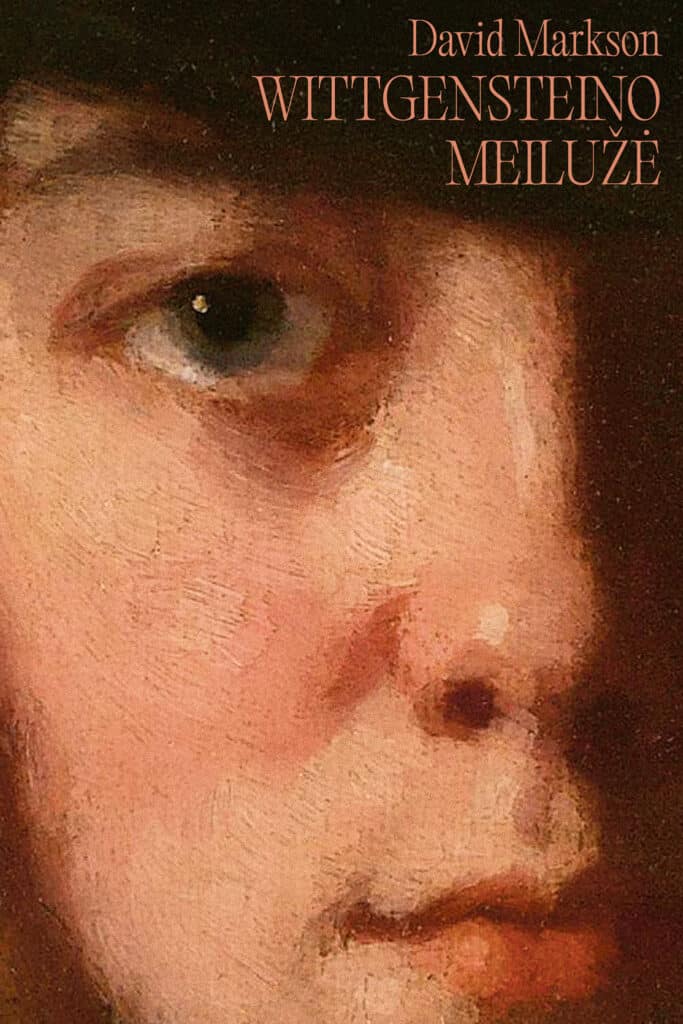 Vaizduojamas tapybinio stiliaus moters veido fragmentas, užimantis beveik visą viršelio plotą. Kompozicija artima stambiam planui, matoma viena akis, nosis ir dalis lūpų. Veidas pasuktas šiek tiek į dešinę (iš skaitytojo perspektyvos), žvilgsnis nukreiptas į priekį. Kairėje viršelio pusėje matoma akis, pilkai žalsva, su nedideliu šviesos atspindžiu vyzdyje. Aplink akį, švelnūs šešėliai, pereinantys iš tamsesnių rusvų į šviesesnius odos tonus. Nosies sritis ir skruostas centre bei dešinėje išryškinti šiltais ochros ir rausvai smėliniais atspalviais. Paviršius primena aliejinę tapybą, matomos potėpių tekstūros, smulkūs nelygumai ir grūdėtumas. Dešinė viršelio dalis tamsesnė, pereinanti į beveik juodą foną. Viršutinėje dešinėje pusėje pateiktas tekstas. Autoriaus vardas ir pavardė „David Markson“ parašyti mažesniu šriftu, šviesiai rausva spalva. Žemiau, didesniu šriftu, išdėstytas knygos pavadinimas didžiosiomis raidėmis „Wittgensteino meilužė“. Tekstas yra virš iliustracijos ir komponuojamas tamsesnėje fono dalyje, todėl aiškiai įskaitomas