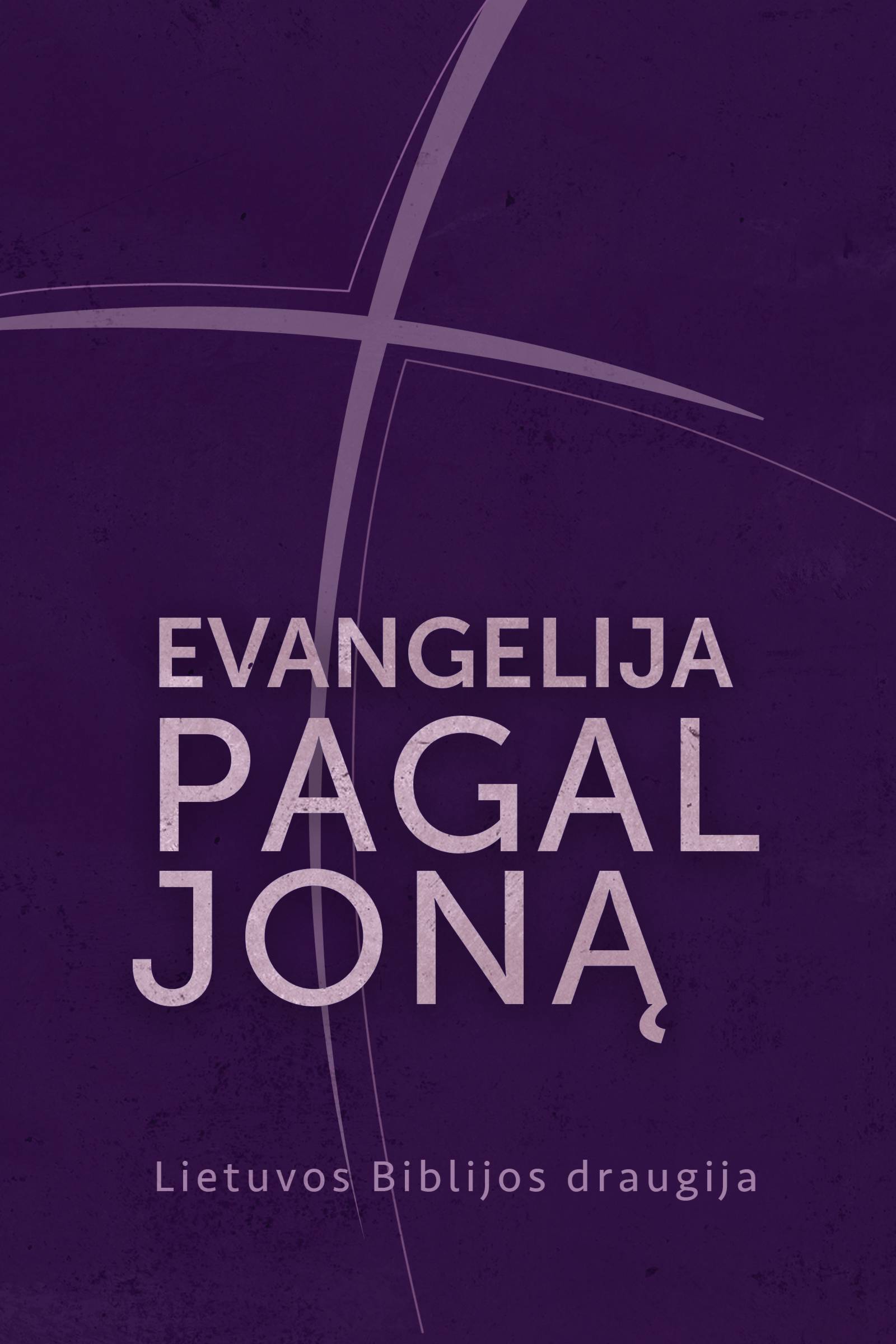 Tamsiai violetinės spalvos fone keliomis plonomis, šviesesnėmis kreivėmis pavaizduotas stilizuotas kryžius. Žemiau centro, didžiosiomis, beveik šviečiančiomis raidėmis parašyta „Evangelija pagal Joną“. Pavadinimo raidės meta subtilų šėšėlį, todėl atrodo arčiau žiūrovo nei fonas. Viršelio apačioje, nedidelėmis raidėmis nurodytas leidėjas: Lietuvos Biblijos draugija.