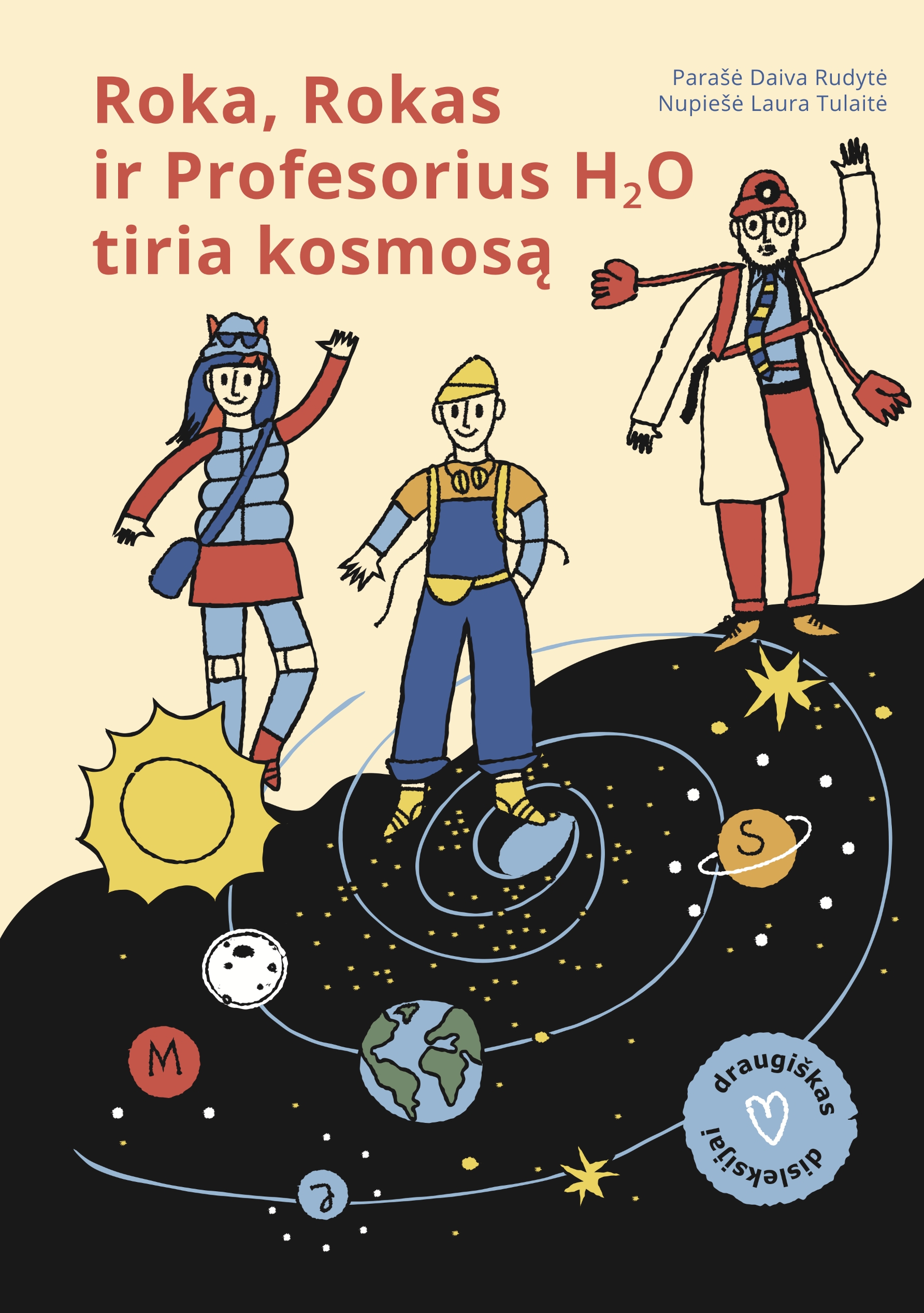 Knygos viršelyje pavaizduoti pagrindiniai knygos veikėjai –  Roka, Rokas ir Profesorius H₂O. Po jų kojomis – besisukanti Saulės sistema su joje esančiomis planetomis. Knyga draugiška disleksijai.